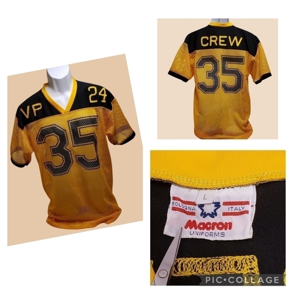 Vintage Macron Made In Italy Sports Jersey Large Yellow Black VP 24 Crew Acrylic
